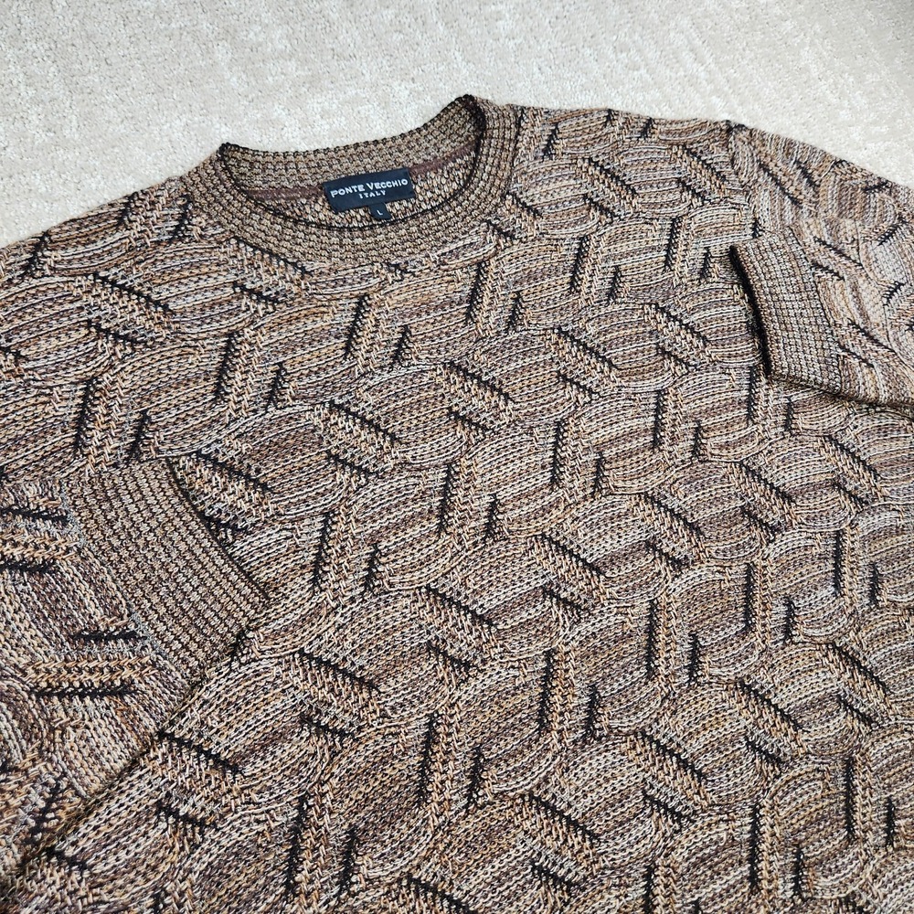 Vintage Grandpa Sweater Men Large Geometric Chunky Knit‎ Crewneck Italy Made